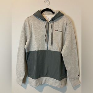Champion Men's Fleece Woven-Mix Half Zip Two Tone Hoodie Jacket Gray Small